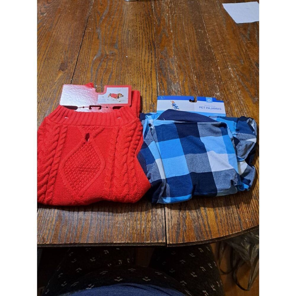 New Large Dog Up To 80lbs PJs and Cable Knit Sweater Red Blue White NWT